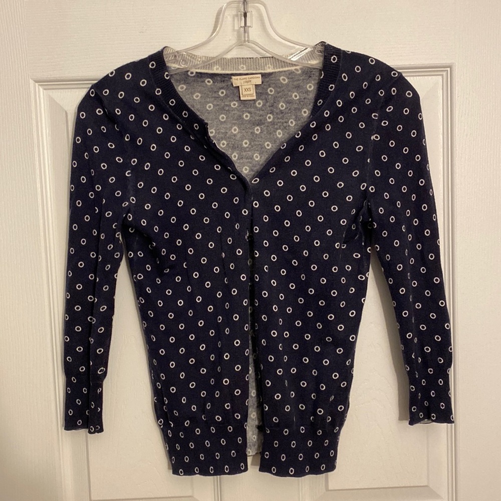 Jcrew XXS navy polka dot cardigan